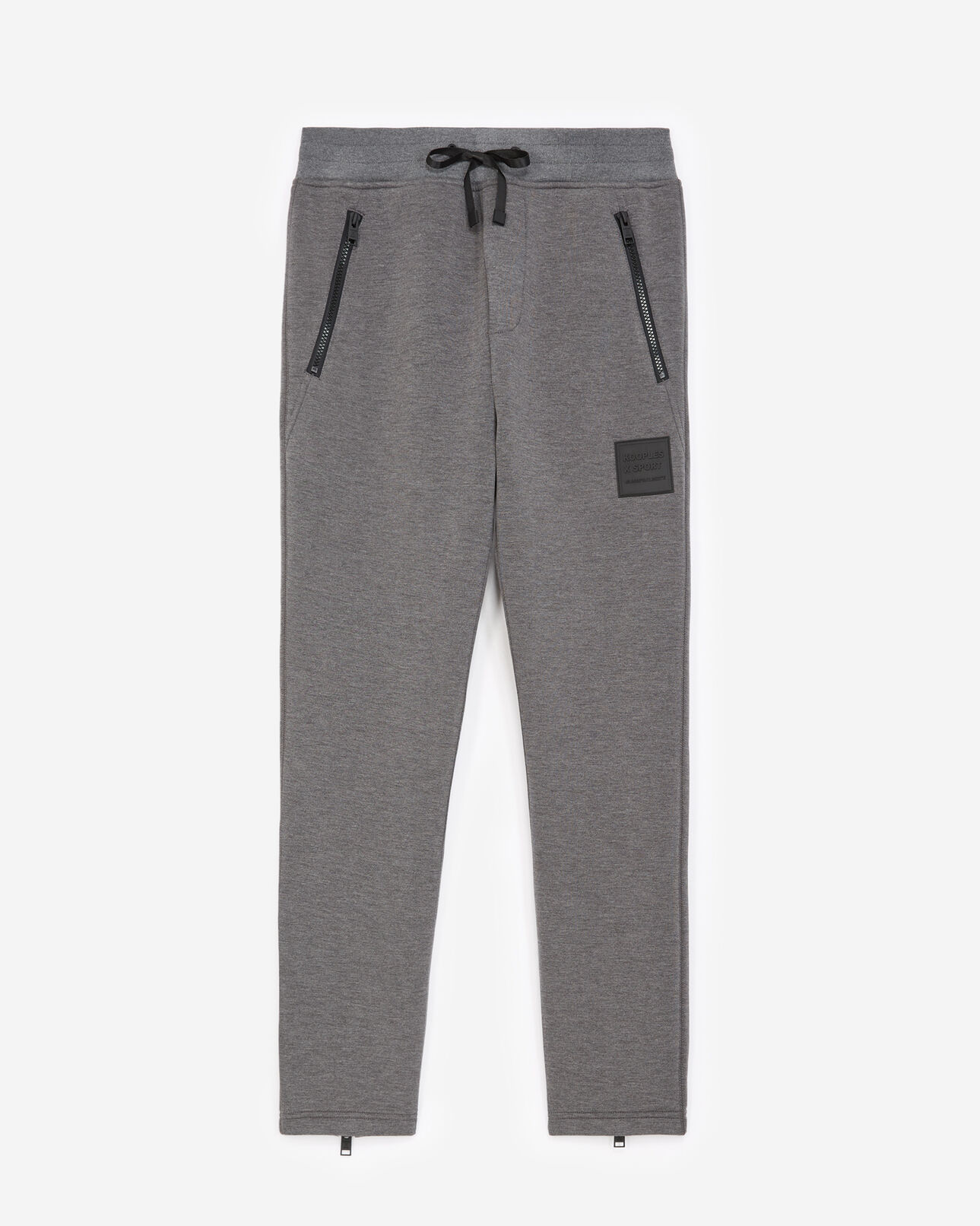 The Kooples MEN DARK GREY MELANGE zipped gray joggers with trims and logo