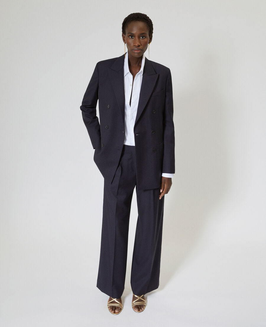 The Kooples F NAVY-RED double-breasted suit jacket in navy striped wool