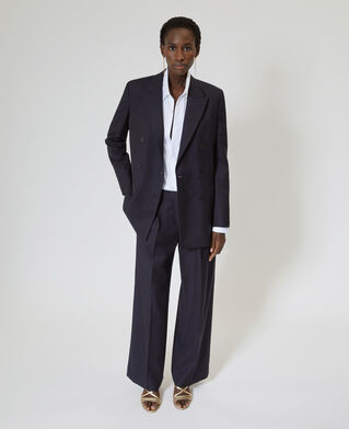 The Kooples F NAVY-RED double-breasted suit jacket in navy striped wool