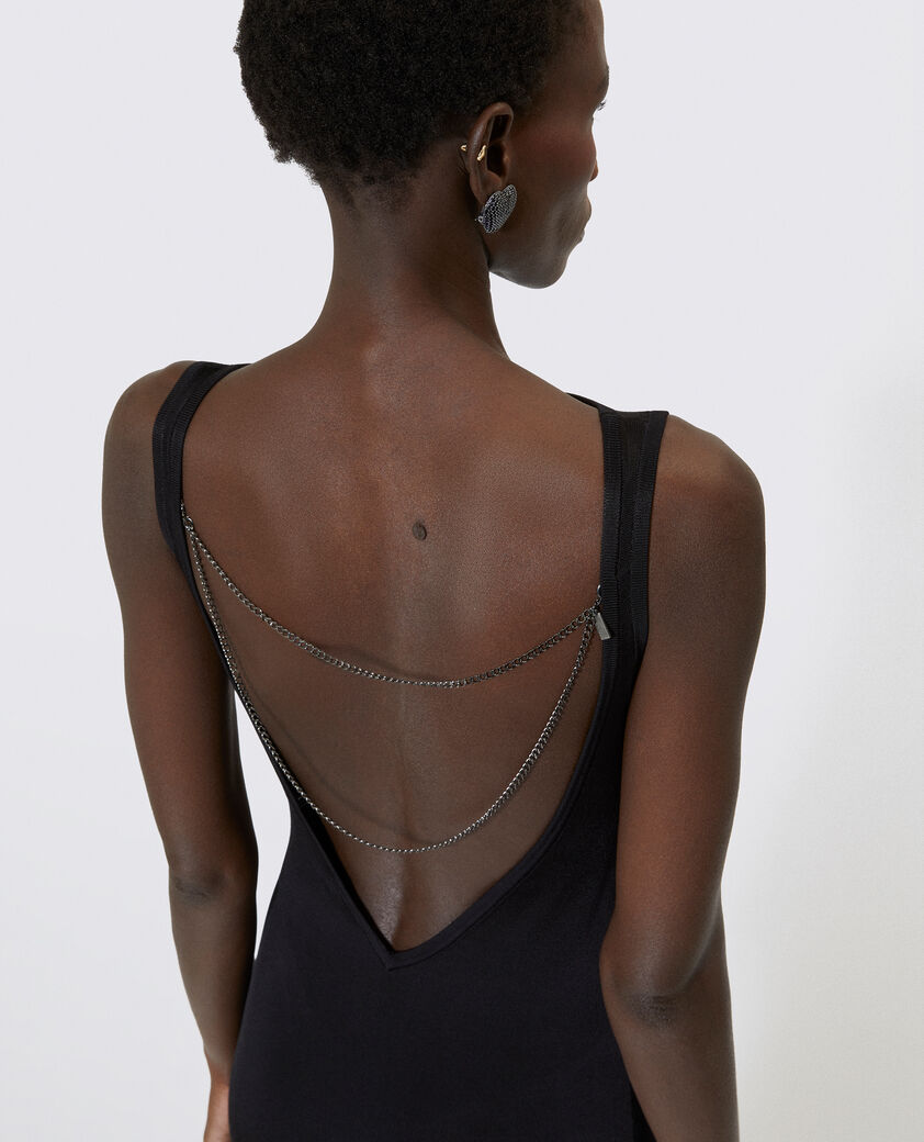 The Kooples FEMME BLACK robe longue en maille avec cha&icirc;nes dos noire