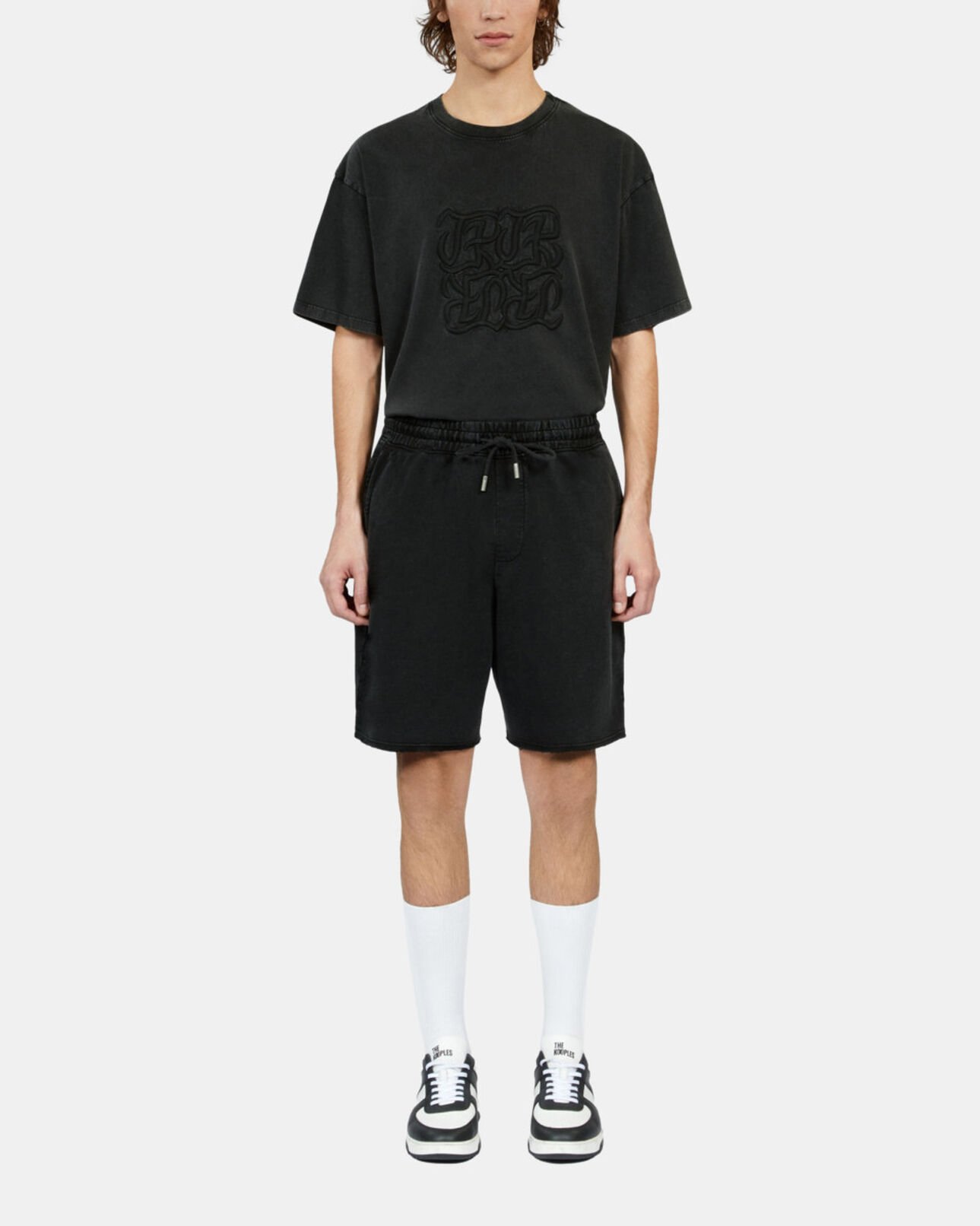 The Kooples MEN BLACK WASHED black cotton shorts