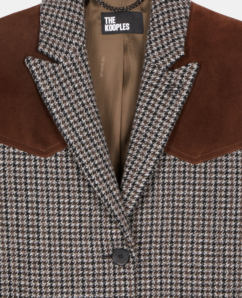 The Kooples FEMME BLACK WHITE manteau long pied de poule noir et blanc