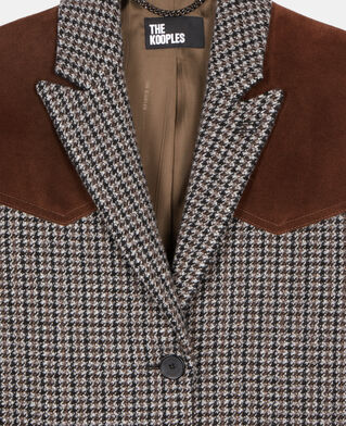 The Kooples FEMME BLACK WHITE manteau long pied de poule noir et blanc