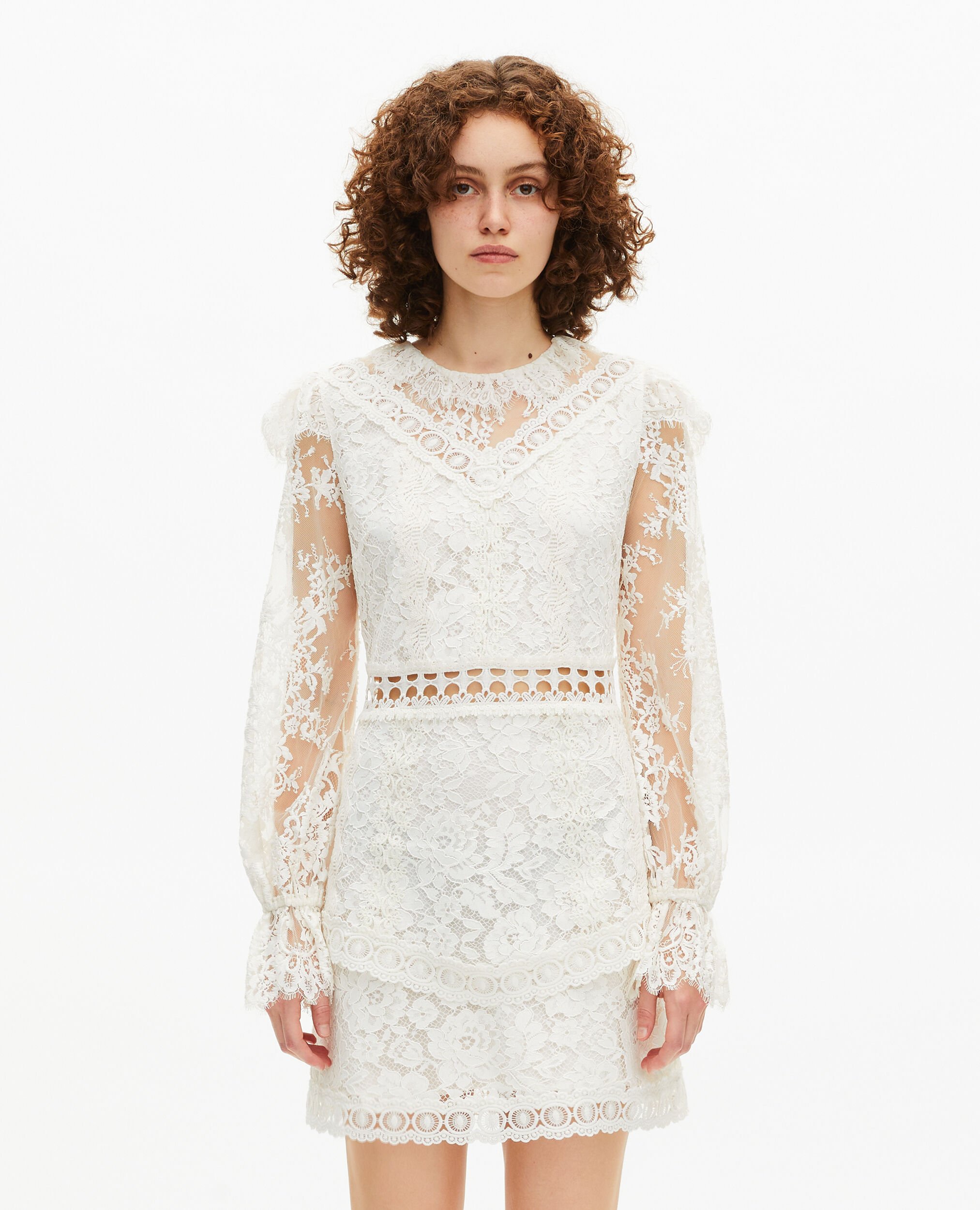 Short dress in ecru lace, WHITE, hi-res image number null
