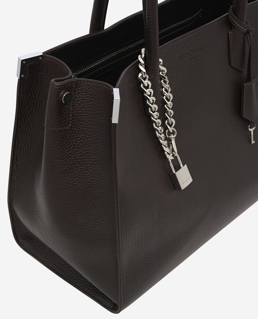 The Kooples MUJER BROWN bolso tote ming l de piel granulada marr&oacute;n