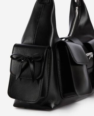 The Kooples WOMEN BLACK amelia bag with chain in black smooth leather