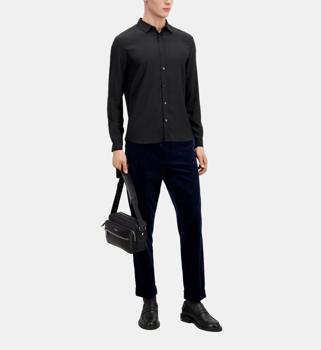 Black silk deals shirt men
