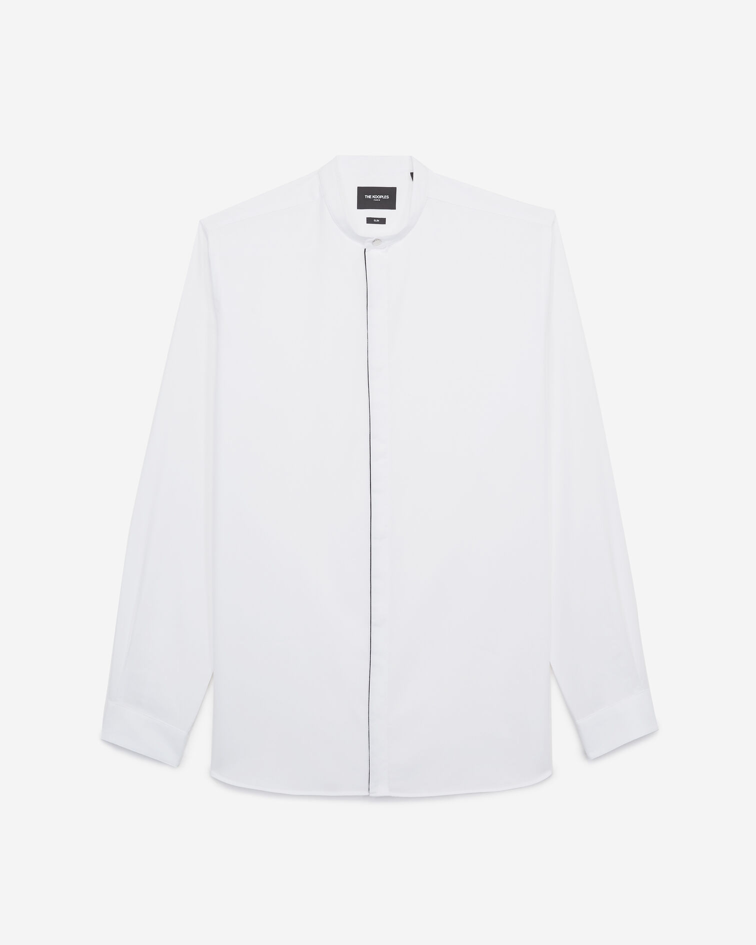 White cotton collarless slim-fit shirt, WHITE, hi-res image number null