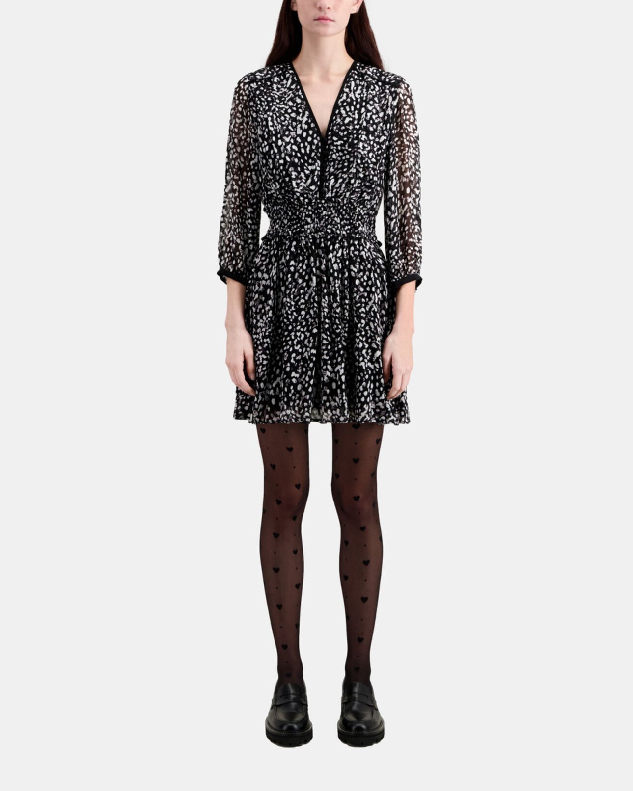 The Kooples FEMME BLACK WHITE robe courte imprimée avec smocks