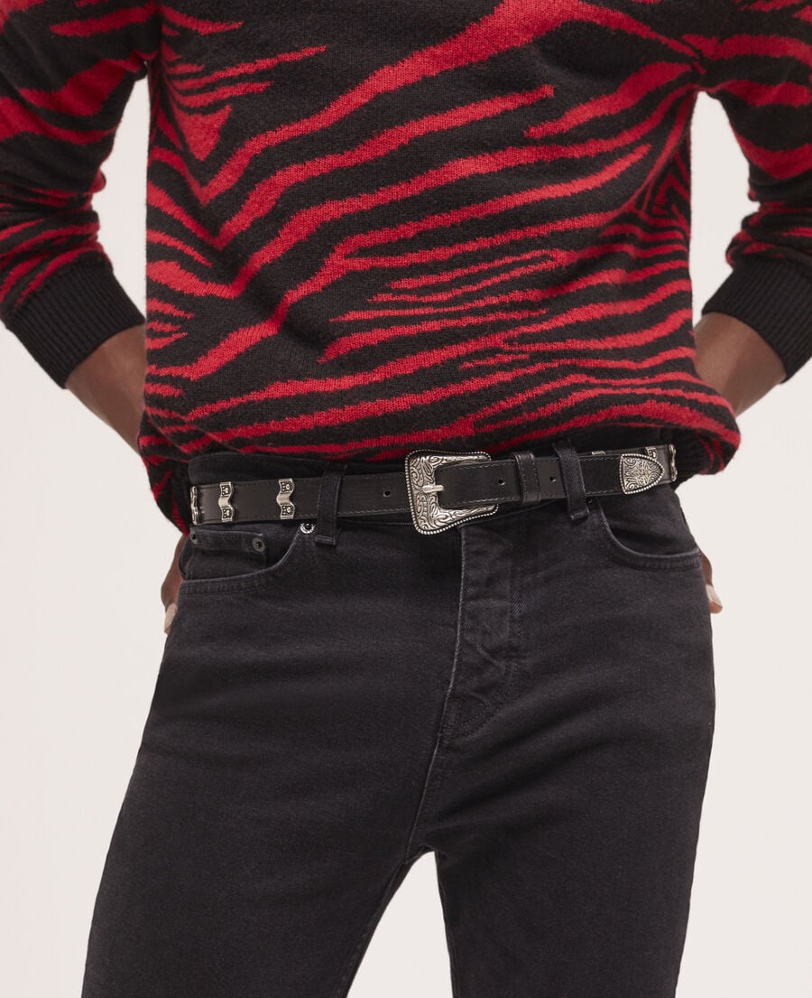 The Kooples MIXED BLACK black leather belt