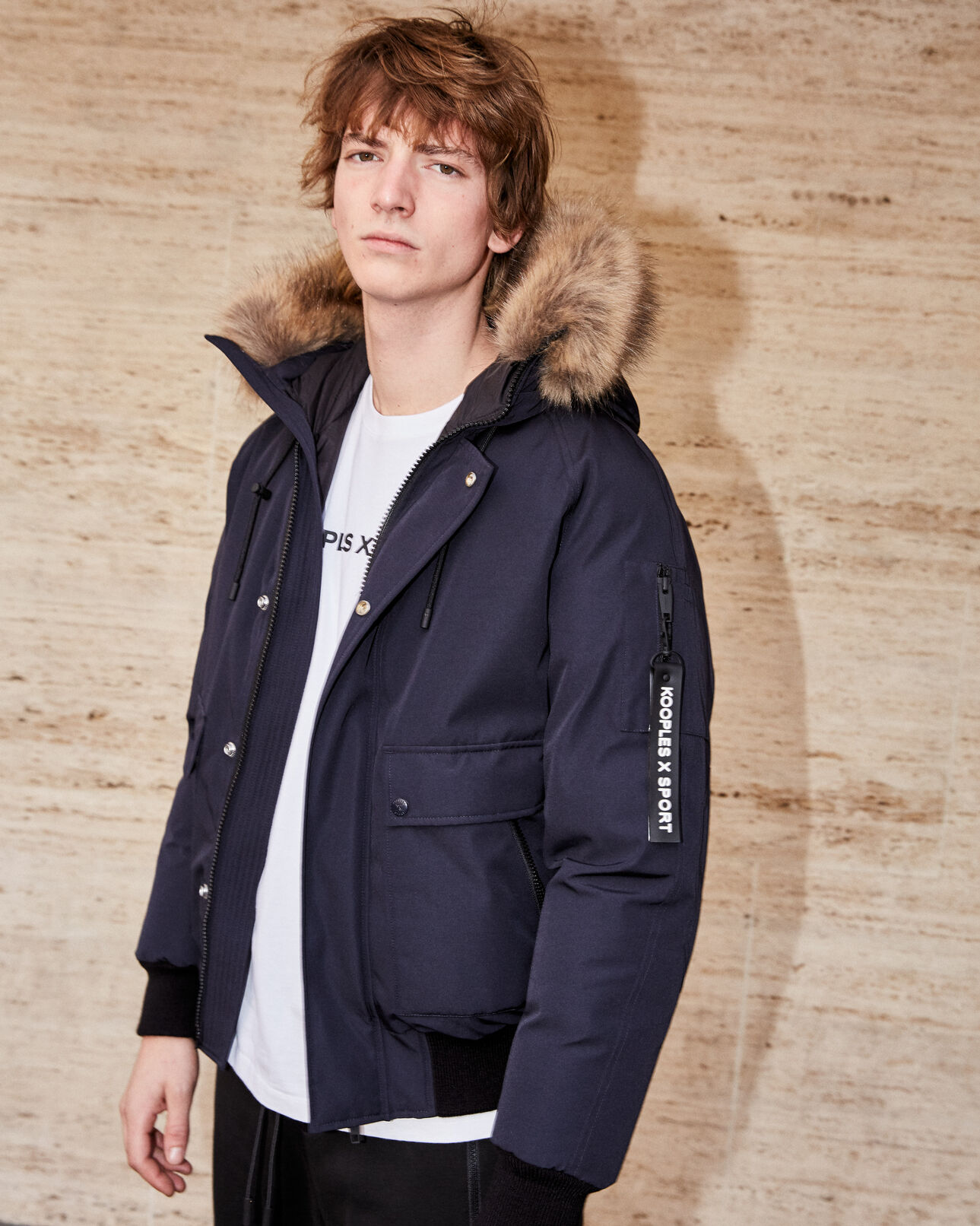 The Kooples HOMME DARK NAVY doudoune nylon bleue courte à capuche