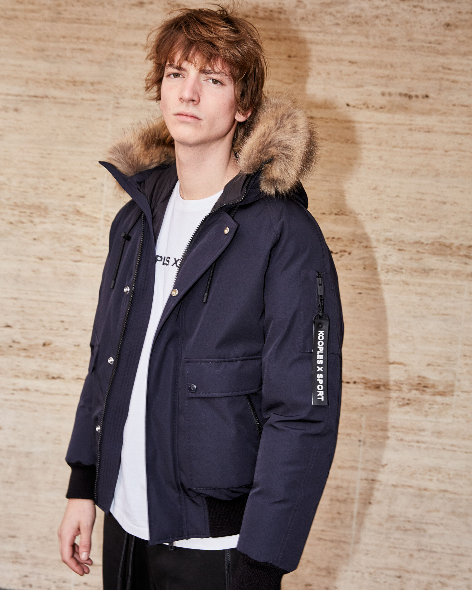 Doudoune nylon bleue courte à capuche, DARK NAVY, hi-res image number null