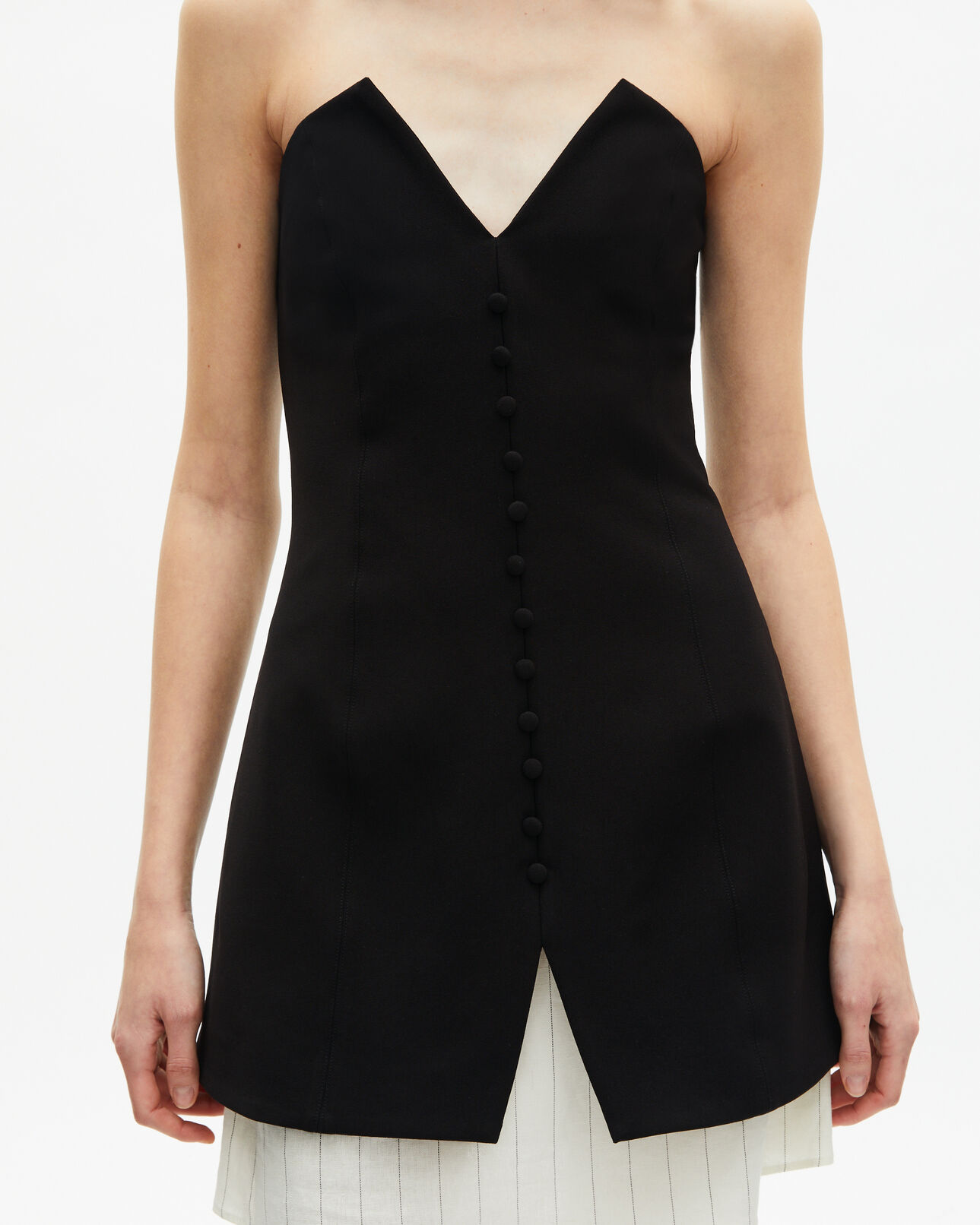 The Kooples WOMEN BLACK black two-material strapless short dress
