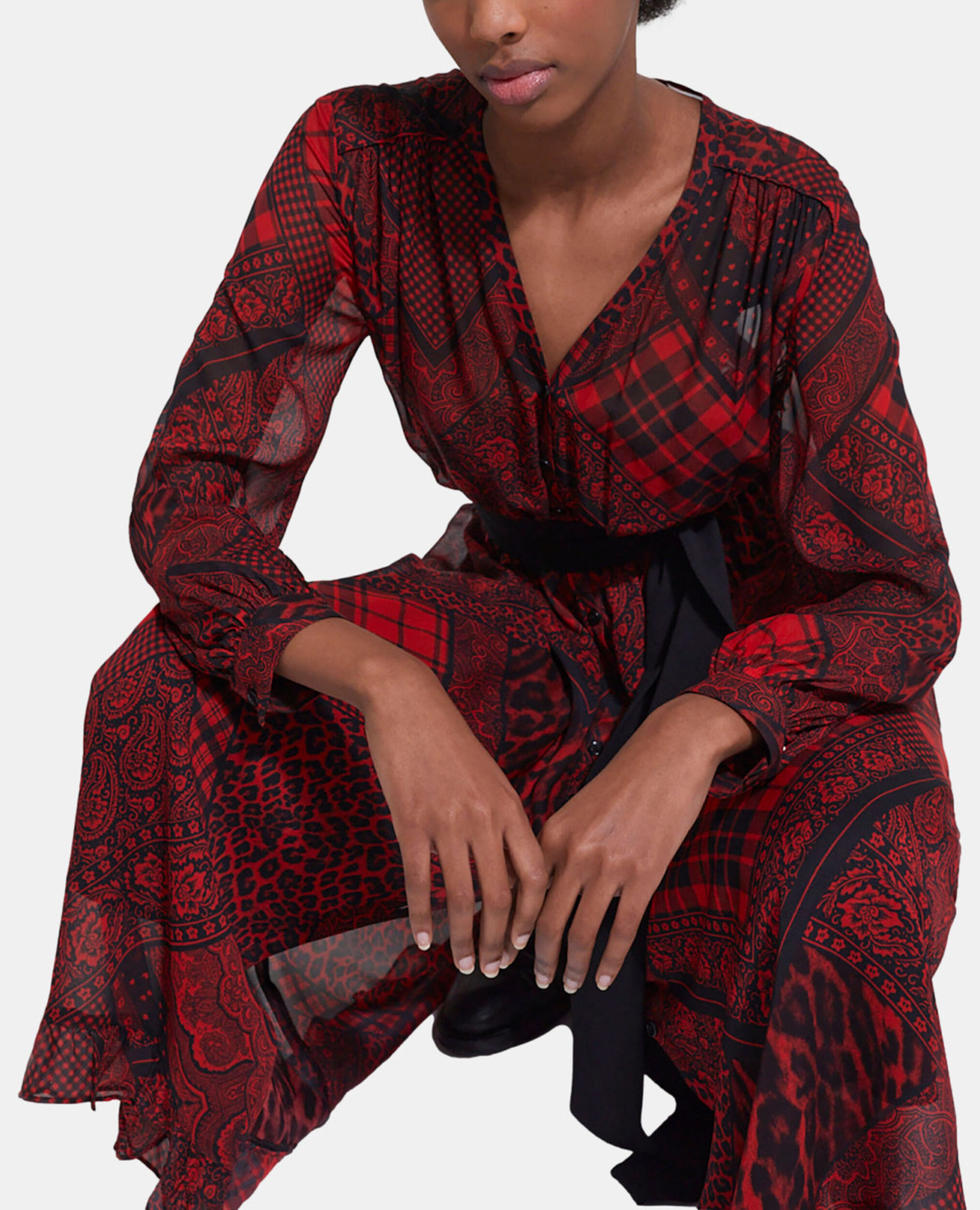 Long red printed dress, RED / BLACK, hi-res image number null