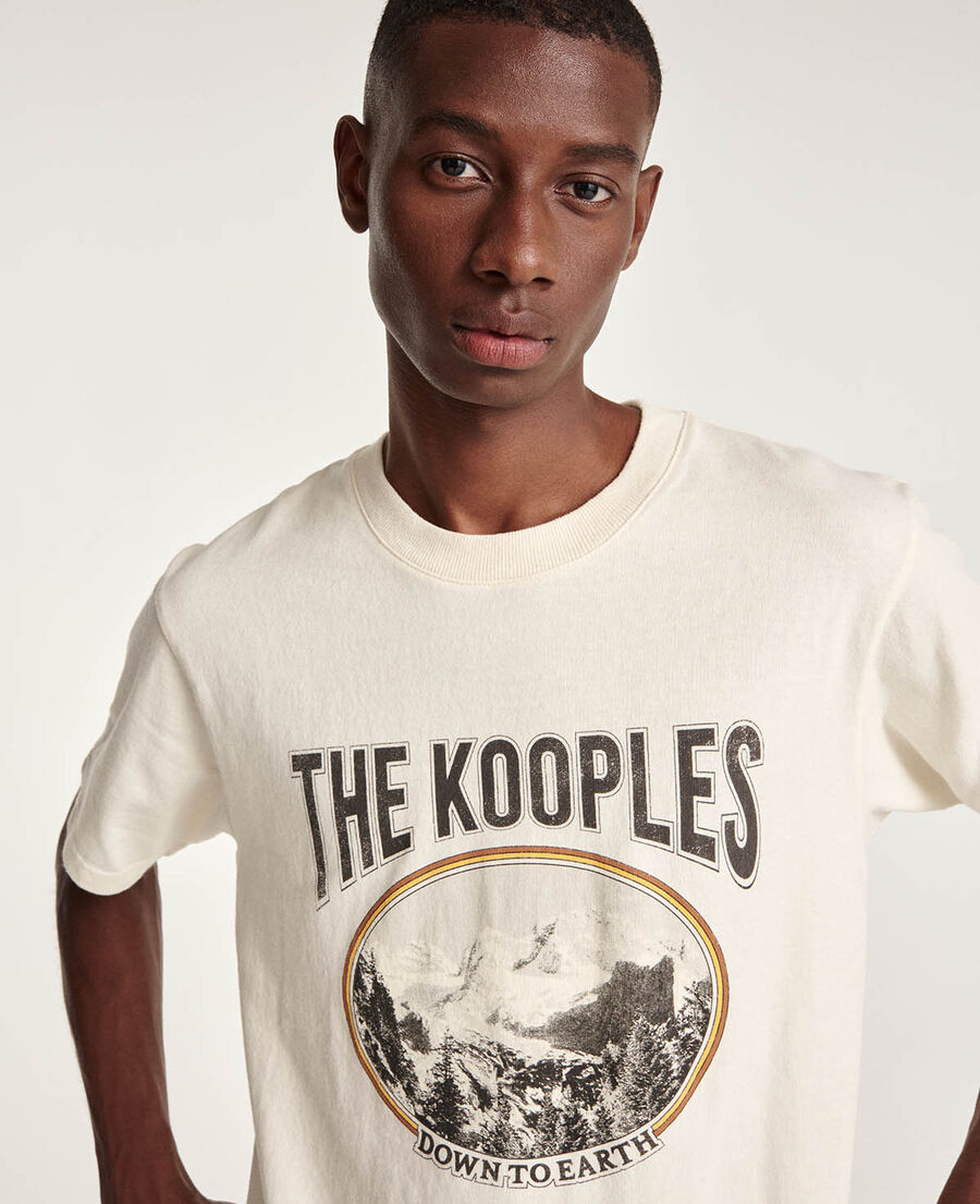 ecru cotton t-shirt printed mountain logo