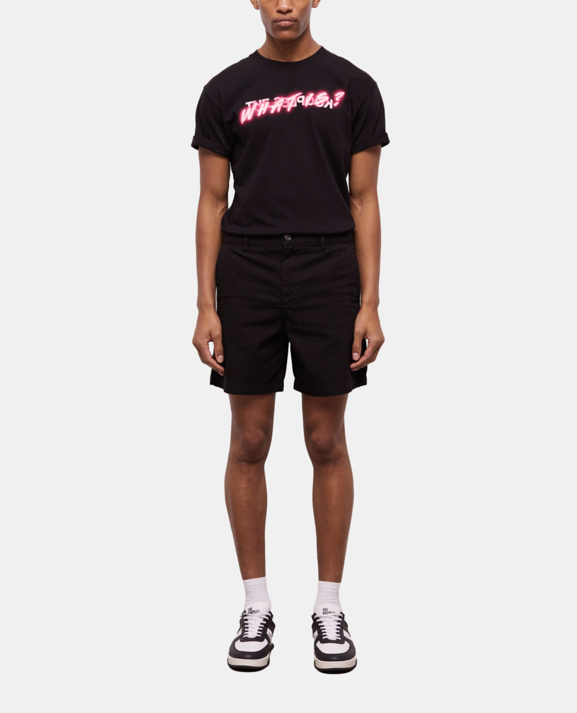 Short black cotton shorts, BLACK, hi-res image number null