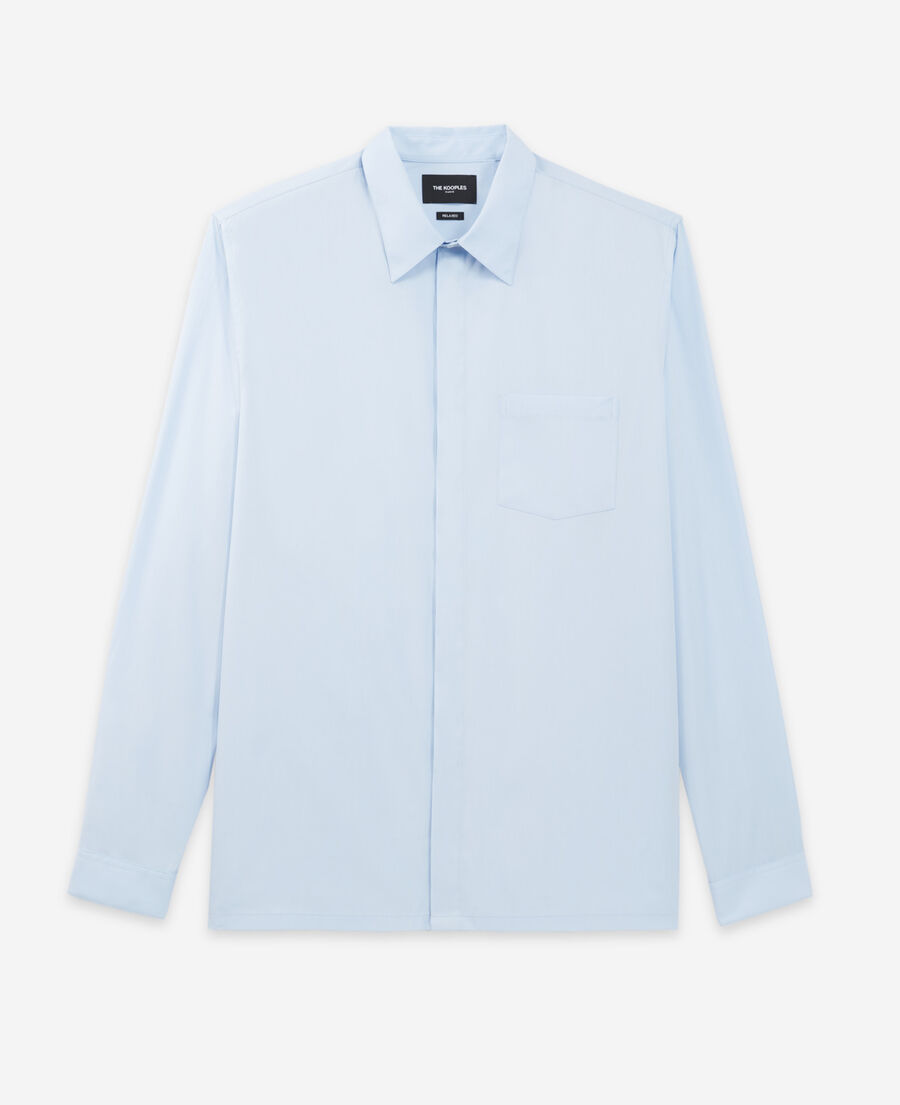 chemise coton bleu ciel à poche plaquée