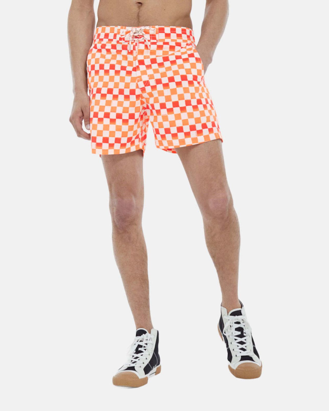 The Kooples HOMME ORANGE RED maillot de bain à carreaux rouge et orange