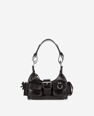 The Kooples FEMME BLACK sac amelia small en cuir craquel&eacute; noir