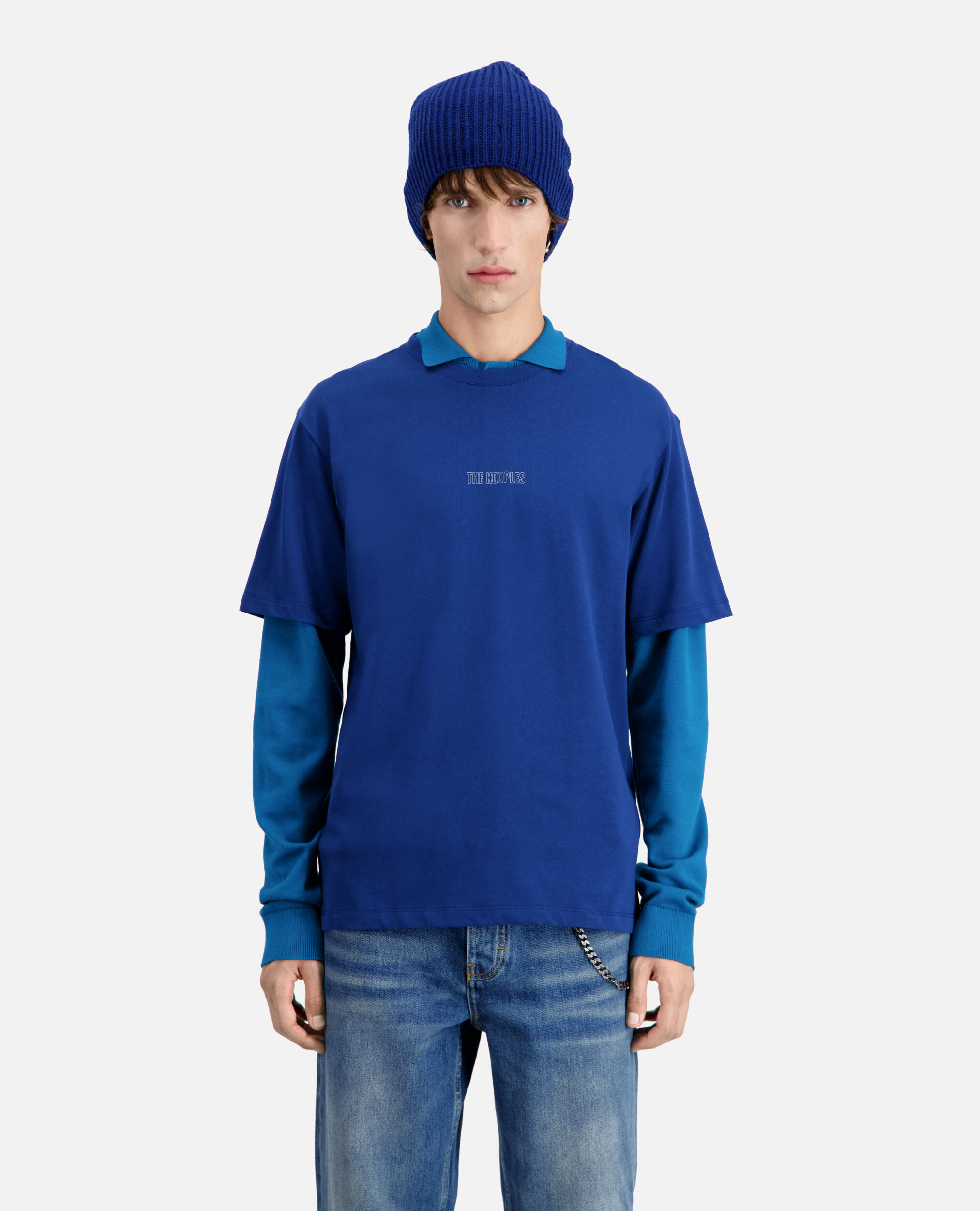 Leuchtend blaues T-Shirt Herren mit Logo, ROYAL BLUE - DARK NAVY, hi-res image number null