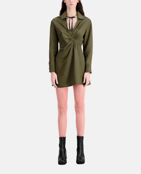 short khaki dress with draping