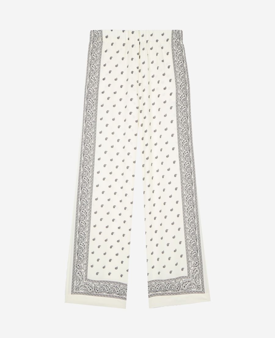 The Kooples FEMME WHITE / BLACK pantalon fluide droit imprim&eacute; bandana &eacute;cru