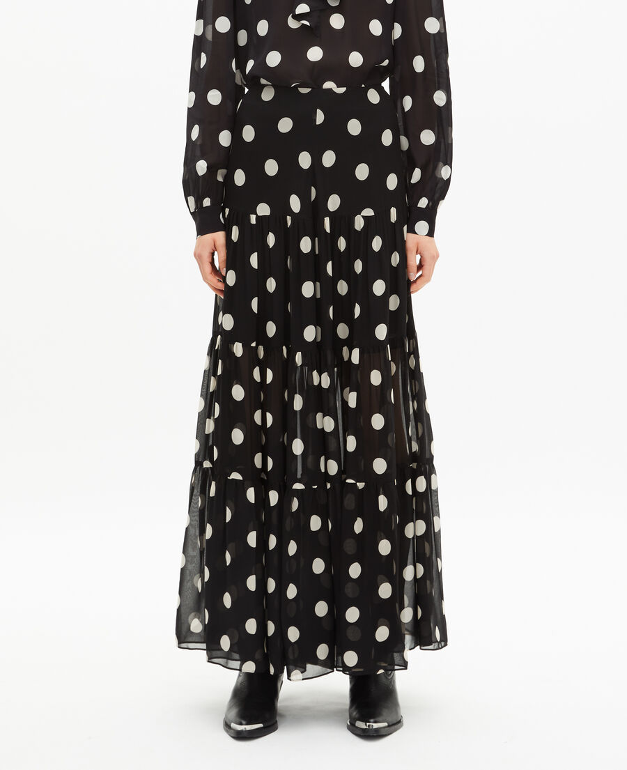 The Kooples F BLACK WHITE black polka dot print long skirt