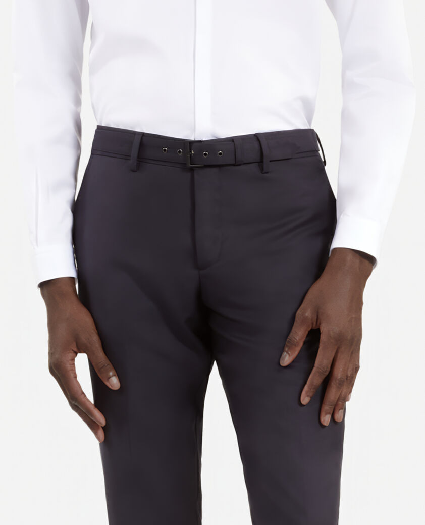 The Kooples HOMME DARK NAVY pantalon de costume en laine à ceinture intégrée bleu coupe ajustée