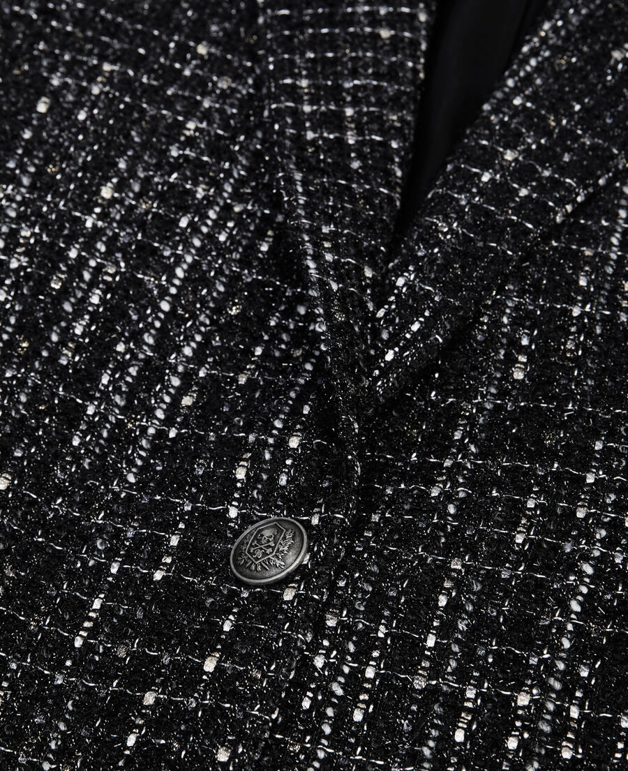 black and white tweed suit jacket