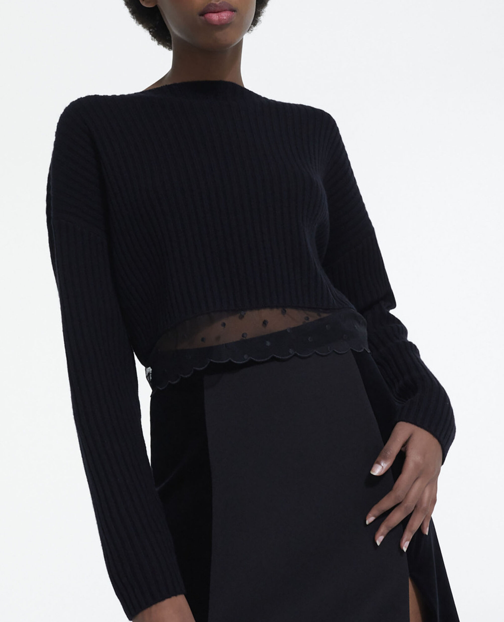 Short black wool sweater, BLACK, hi-res image number null