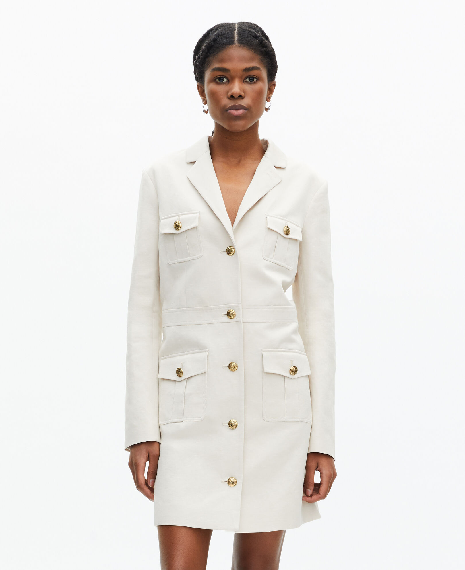 The Kooples WOMEN BEIGE short ecru cotton and linen dress