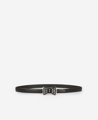 The Kooples WOMEN BLACK slim black leather belt with bow