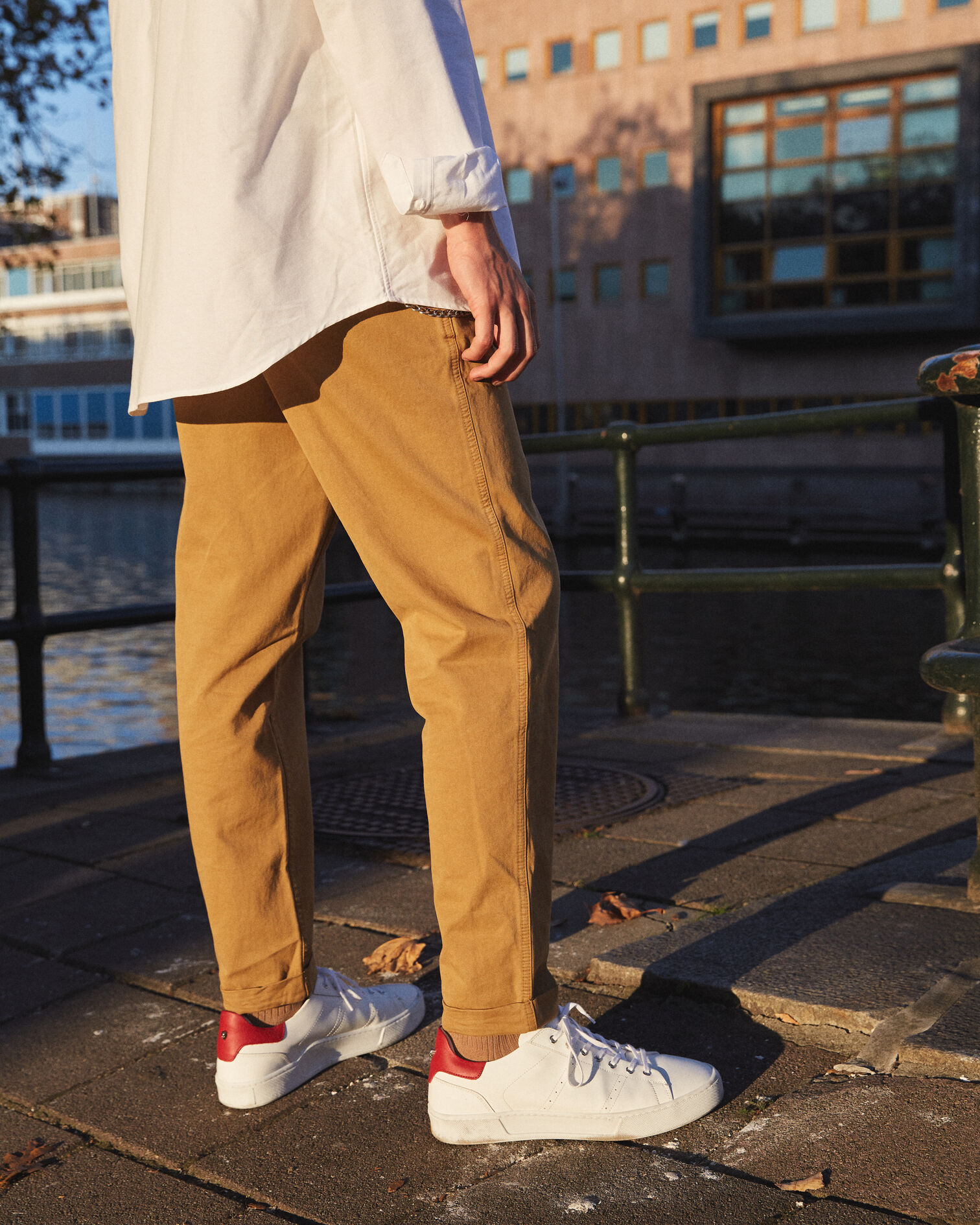 Pantalon chino coton beige destroy, MUSTARD, hi-res image number null