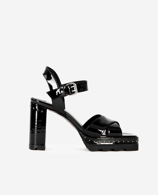 black patent leather heeled sandals