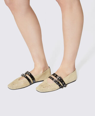 The Kooples MUJER ECRU bailarina de rafia y cuero crudo