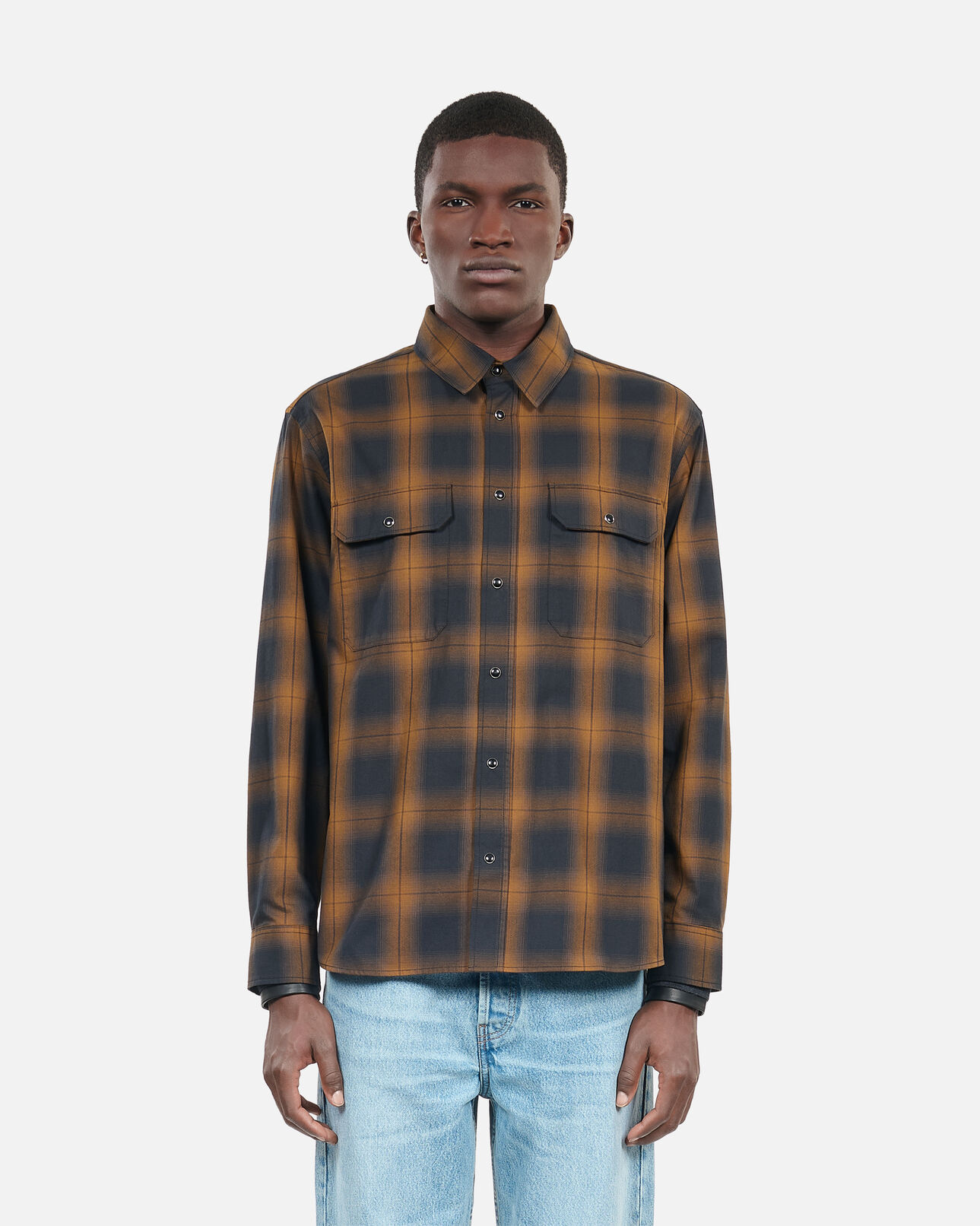 The Kooples MEN DARK BROWN black and brown checked overshirt