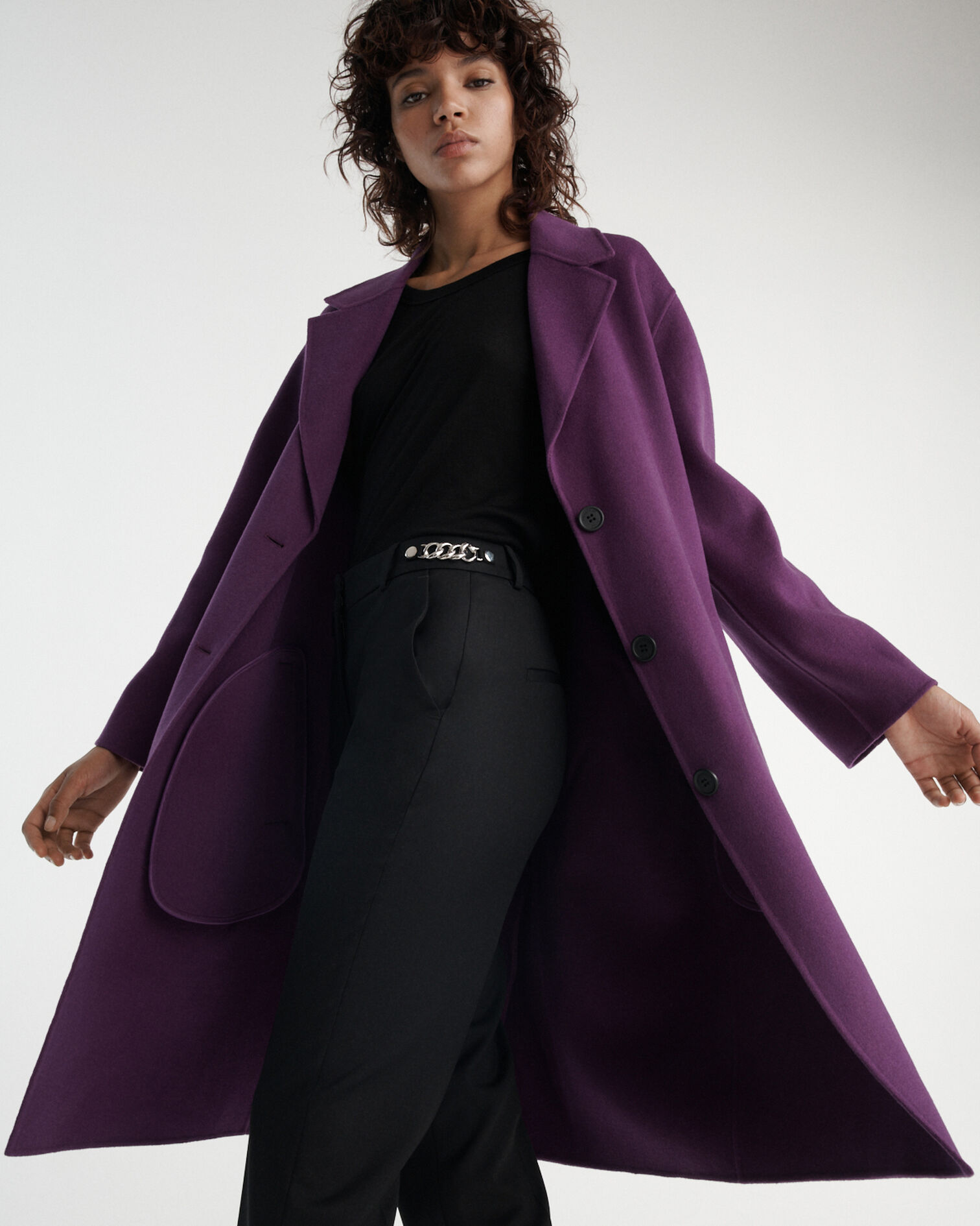 Oversized double-faced purple wool coat, MAUVE, hi-res image number null