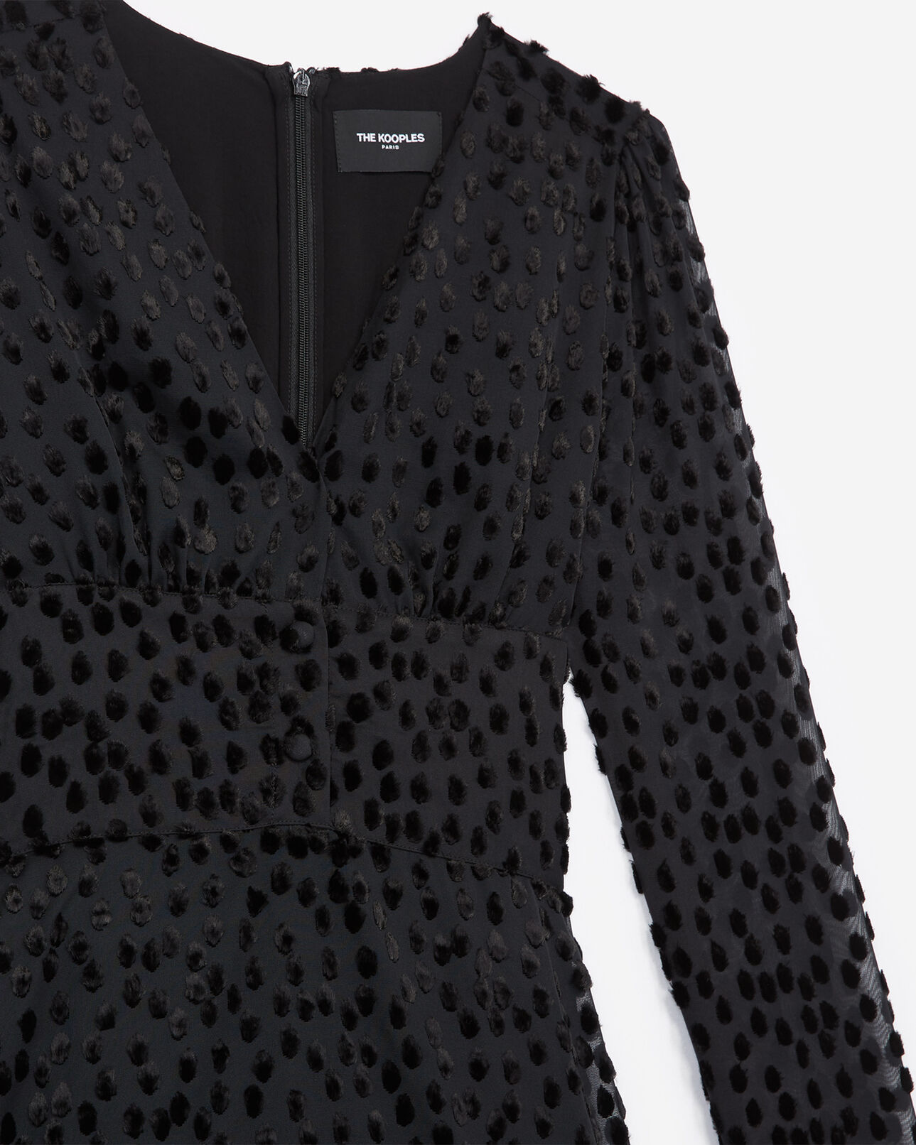 The Kooples FEMME BLACK robe courte noire à pois taille marquée
