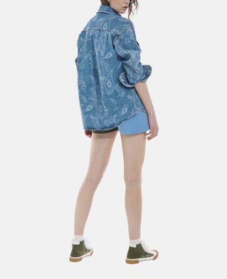 The Kooples FEMME BLEU KAKI ECRU short bleu et kaki molleton logo the kooples