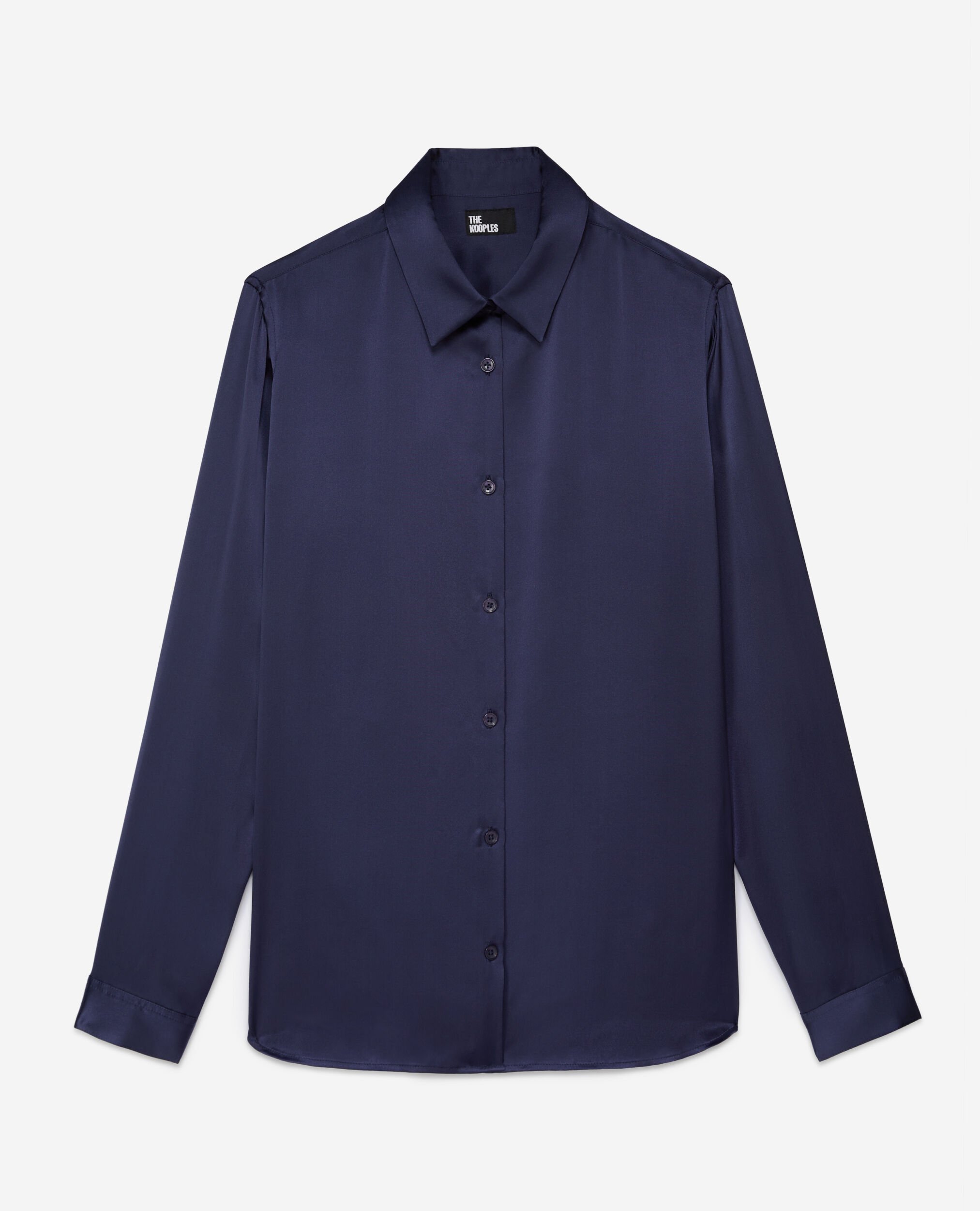 Blue satin silk shirt, NIGHT BLUE, hi-res image number null