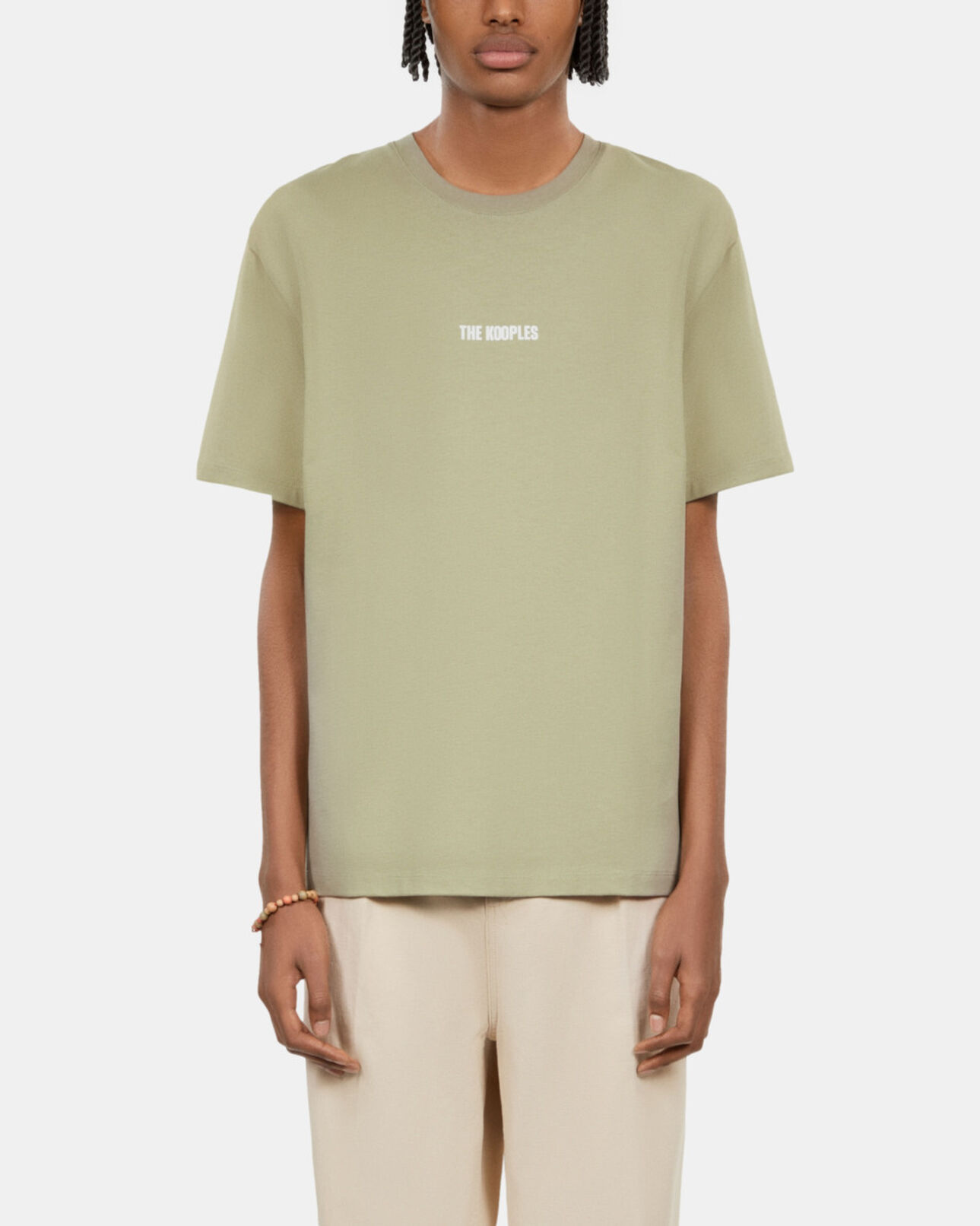 The Kooples MEN KAKI GREY light green t-shirt with logo serigraphy