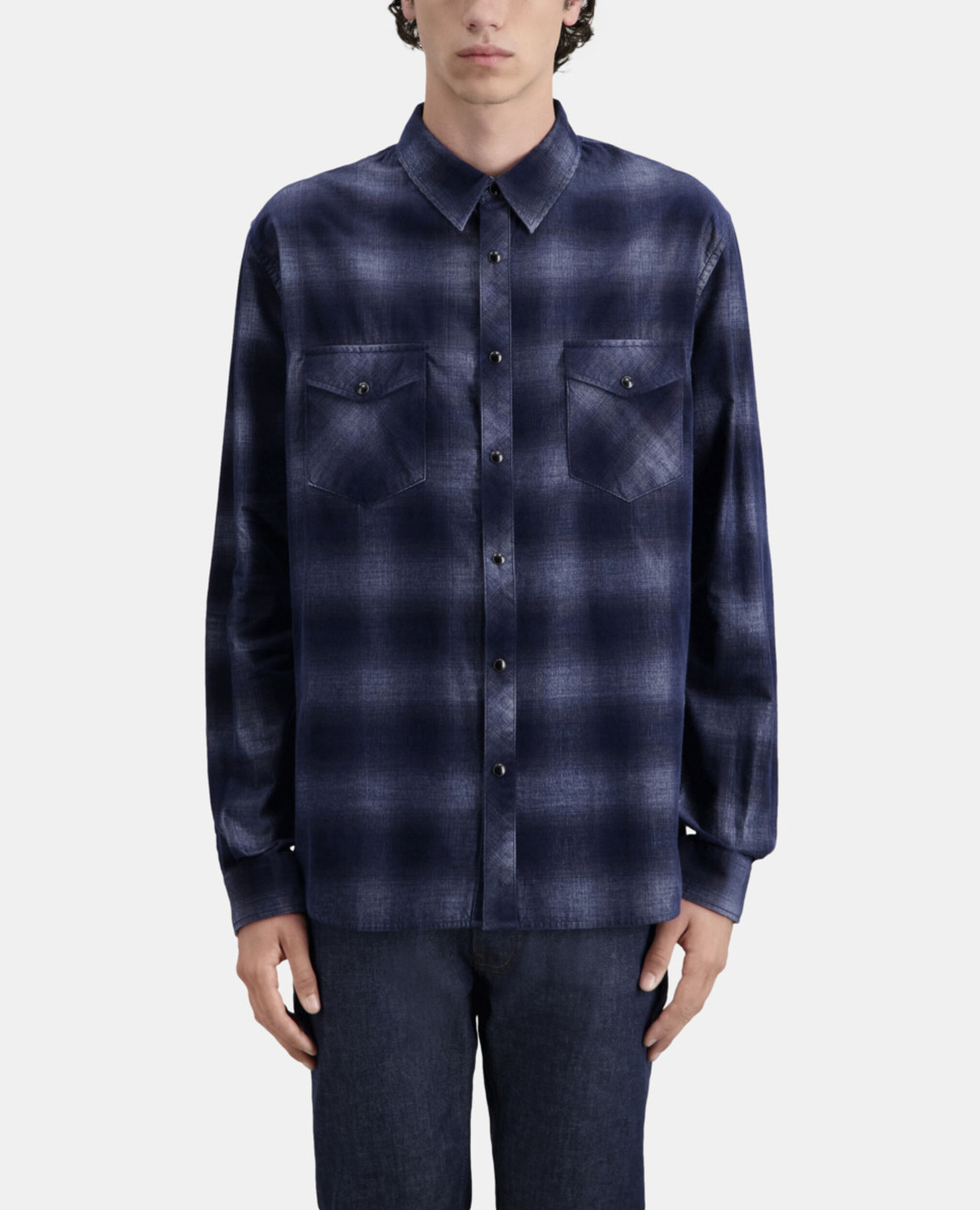 Blue checkered shirt, NAVY, hi-res image number null