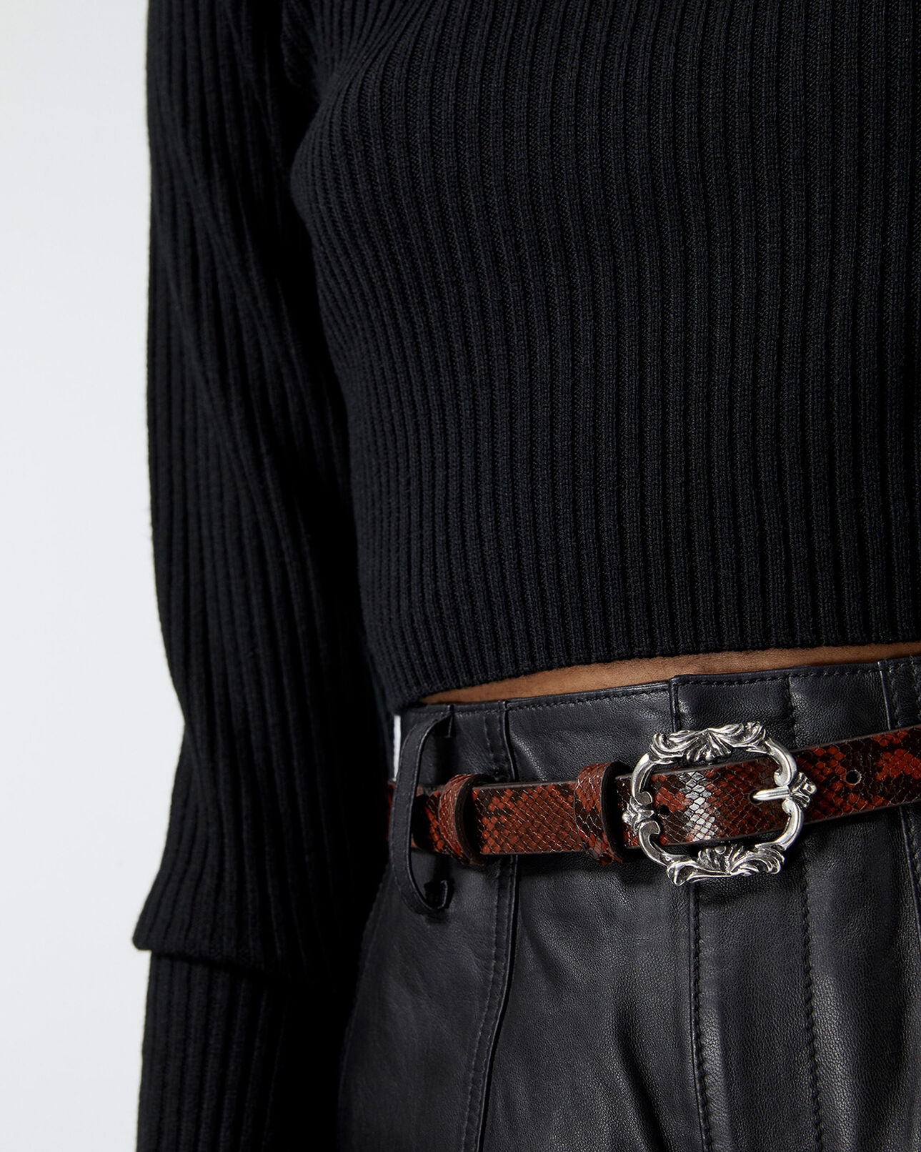The Kooples MUJER BROWN cinturón piel marrón efecto pitón fino