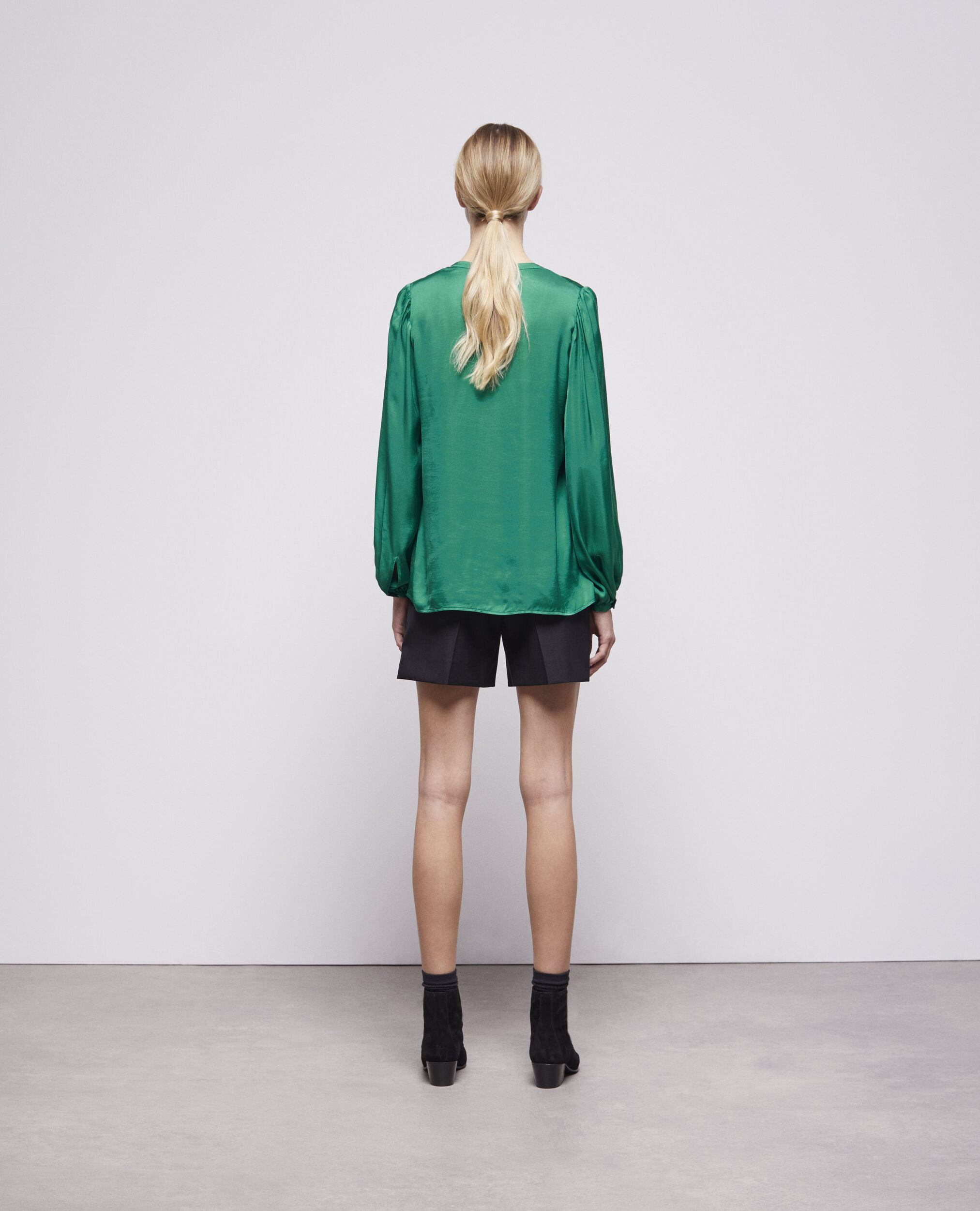 Chemise manches bouffantes verte, GREEN, hi-res image number null