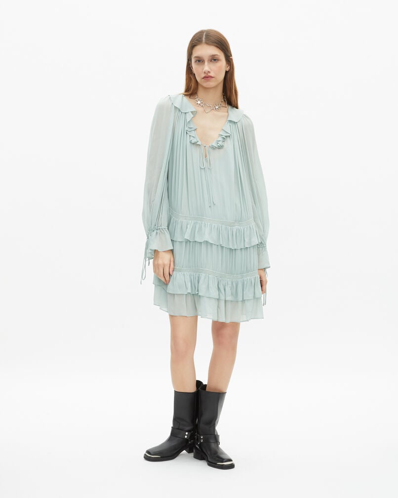 The Kooples FEMME BLUE/GREEN robe courte avec volants bleu