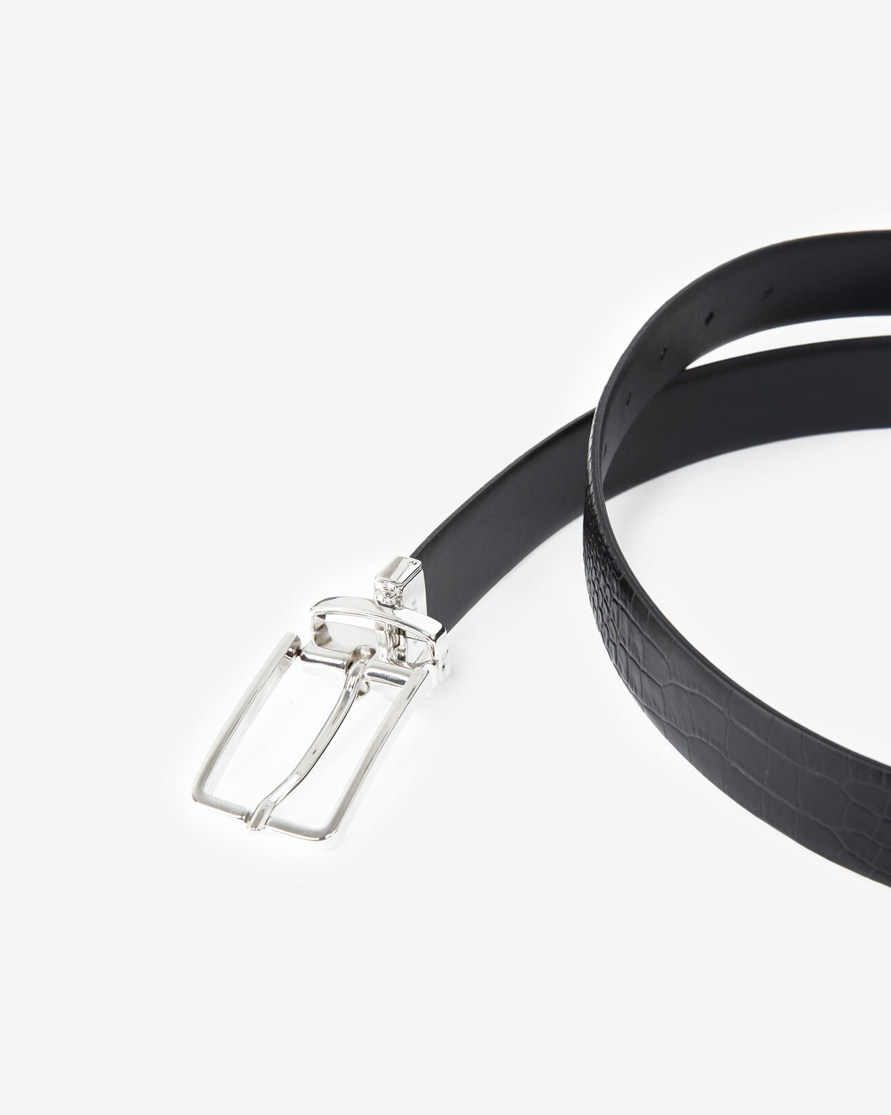 The Kooples HOMME BLACK ceinture cuir noire effet crocodile