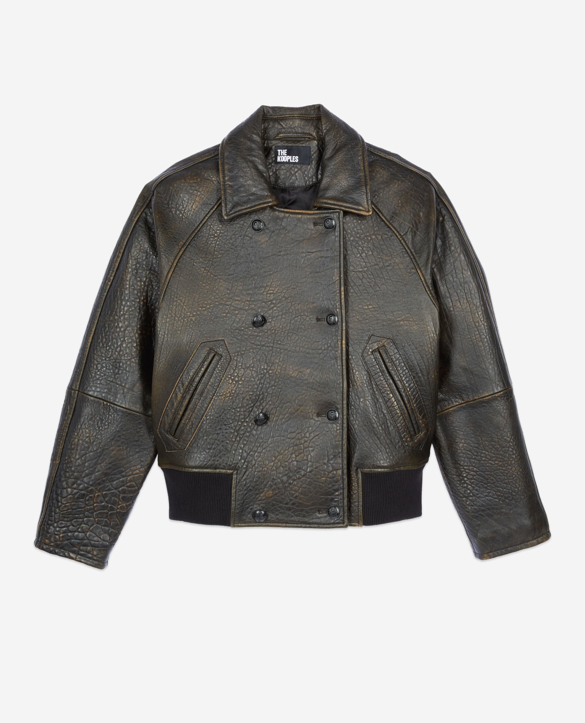 Blouson en cuir marron, DARK BROWN, hi-res image number null