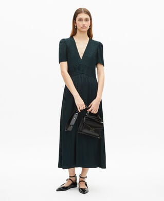 The Kooples DAMEN FOREST langes kleid aus leoparden-jacquard in dunkelgr&uuml;n