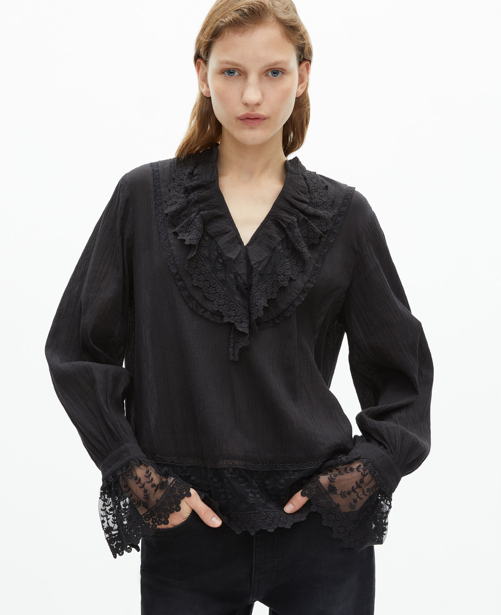 The Kooples WOMEN BLACK black guipure lace top