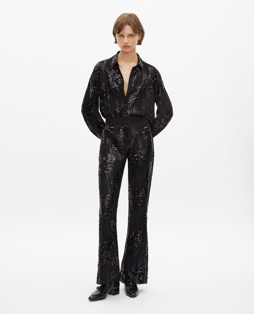 The Kooples WOMEN BLACK black sequinned flare pants